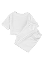 Load image into Gallery viewer, White Lattice Textured Cropped Tee and Jogger Pants Set