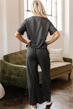 Load image into Gallery viewer, Dark Grey Drawstring Side Crewneck Tee and Loose Pants Set