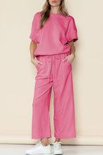 Load image into Gallery viewer, Gray Textured Loose Fit T Shirt & Drawstring Pants Set
