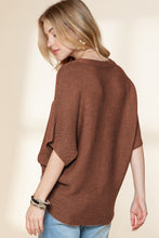 Load image into Gallery viewer, Coffee Mock Neck Short Batwing Sleeve Sweater
