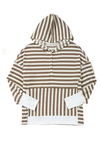Load image into Gallery viewer, Brown Stripe Drop Sleeve Plus Size Henley Hoodie