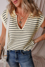 Load image into Gallery viewer, Black Stripe Turn-down Collar Sleeveless Knitted Top