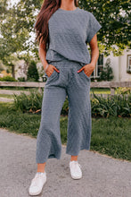 Load image into Gallery viewer, Blue Quilted Textured Short Sleeve Top and Wide Leg Pants Set