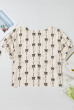 Load image into Gallery viewer, Beige Bow Print Striped Puff Short Sleeve Blouse