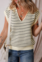 Load image into Gallery viewer, Black Stripe Turn-down Collar Sleeveless Knitted Top