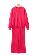 Load image into Gallery viewer, Black Checkered Textured Split Pullover Top and Pants Set