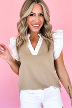 Load image into Gallery viewer, Pale Khaki Frill V Neck Ruffle Textured Top