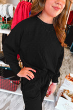 Load image into Gallery viewer, Black Checkered Textured Split Pullover Top and Pants Set