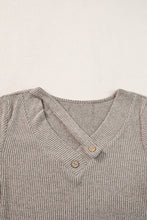 Load image into Gallery viewer, Pale Khaki Button Strappy V Neck Plain Ribbed Tee