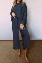 Load image into Gallery viewer, Dark Khaki Textured Loose Slouchy Long Sleeve Top and Pants Set