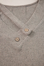 Load image into Gallery viewer, Pale Khaki Button Strappy V Neck Plain Ribbed Tee