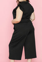 Load image into Gallery viewer, Black Plus Ruffled Sleeve Quarter Zip Top & Wide Leg Pants Set