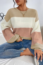 Load image into Gallery viewer, Dusty Pink Color Block Lantern Sleeve Drop Shoulder Sweater