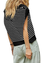Load image into Gallery viewer, Black Stripe Turn-down Collar Sleeveless Knitted Top