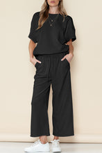 Load image into Gallery viewer, Gray Textured Loose Fit T Shirt & Drawstring Pants Set