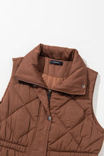 Load image into Gallery viewer, Coffee Puffer Quilted Stand Collar Pocketed Vest Coat