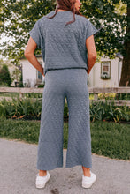 Load image into Gallery viewer, Blue Quilted Textured Short Sleeve Top and Wide Leg Pants Set
