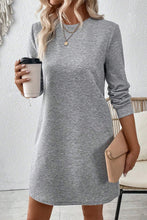 Load image into Gallery viewer, Gray Solid Color Textured Long Sleeve Shift Dress