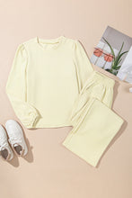 Load image into Gallery viewer, Beige Textured Puff Sleeve Top and Pants Set