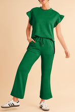 Load image into Gallery viewer, Dark Green Textured Ruffle Summer Top and Drawstring Pants Set