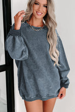 Load image into Gallery viewer, Pink Solid Ribbed Round Neck Pullover Sweatshirt