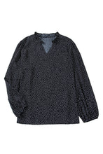 Load image into Gallery viewer, Black Plus Size Leopard Print Frill Notch V Neck Blouse