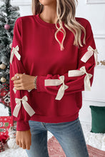 Load image into Gallery viewer, Fiery Red Sweet Bowknot Round Neck Sweatshirt