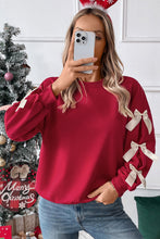Load image into Gallery viewer, Fiery Red Sweet Bowknot Round Neck Sweatshirt