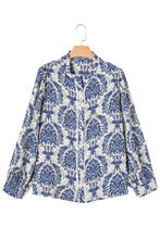 Load image into Gallery viewer, Sky Blue Ethnic Print Notch Neck Plus Size Shirt