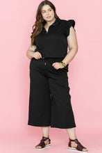 Load image into Gallery viewer, Black Plus Ruffled Sleeve Quarter Zip Top & Wide Leg Pants Set