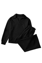 Load image into Gallery viewer, Sail Blue Solid Textured Collared V Neck Top and Wide Leg Pants Set