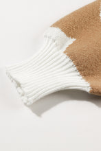 Load image into Gallery viewer, Khaki 60s Floral Pattern Ribbed Trim Pullover Sweater