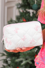 Load image into Gallery viewer, White Sweet Bow Knot Print Quilted Zipper Cosmetic Bag