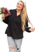 Load image into Gallery viewer, Black Plus Size Leopard Print Frill Notch V Neck Blouse