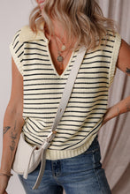 Load image into Gallery viewer, Black Stripe Turn-down Collar Sleeveless Knitted Top