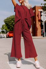 Load image into Gallery viewer, Gray Textured Loose Fit T Shirt & Drawstring Pants Set