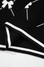 Load image into Gallery viewer, Black Preppy Bow Print Zipped Collar Knit Top