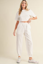Load image into Gallery viewer, White Lattice Textured Cropped Tee and Jogger Pants Set