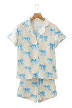 Load image into Gallery viewer, Yellow Bow Printed Short Sleeve Shirt Shorts Pajama Set