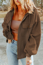 Load image into Gallery viewer, Green Flap Pockets Bishop Sleeve Zip Up Hoodie Jacket