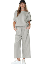 Load image into Gallery viewer, Gray Textured Loose Fit T Shirt & Drawstring Pants Set