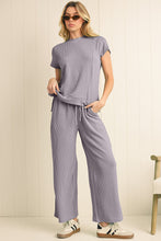 Load image into Gallery viewer, Wild Wind Solid Corded Short Sleeve T Shirt and Wide Leg Pants Set