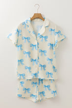 Load image into Gallery viewer, Yellow Bow Printed Short Sleeve Shirt Shorts Pajama Set