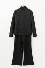 Load image into Gallery viewer, Black Textured Jacquard Quarter Zip Top and Crop Pants Set