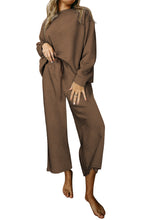 Load image into Gallery viewer, Dark Khaki Textured Loose Slouchy Long Sleeve Top and Pants Set