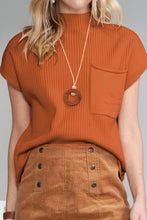 Load image into Gallery viewer, Pink Patch Pocket Ribbed Knit Short Sleeve Sweater