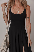 Load image into Gallery viewer, Black Sleeveless Scoop Neck Flared Split Midi Dress