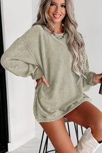 Load image into Gallery viewer, Pink Solid Ribbed Round Neck Pullover Sweatshirt
