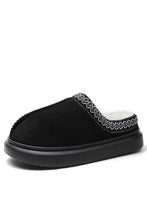 Load image into Gallery viewer, Black Contrast Edge Suede Plush Lined Thick Sole Winter Slippers
