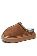 Load image into Gallery viewer, Black Contrast Edge Suede Plush Lined Thick Sole Winter Slippers
